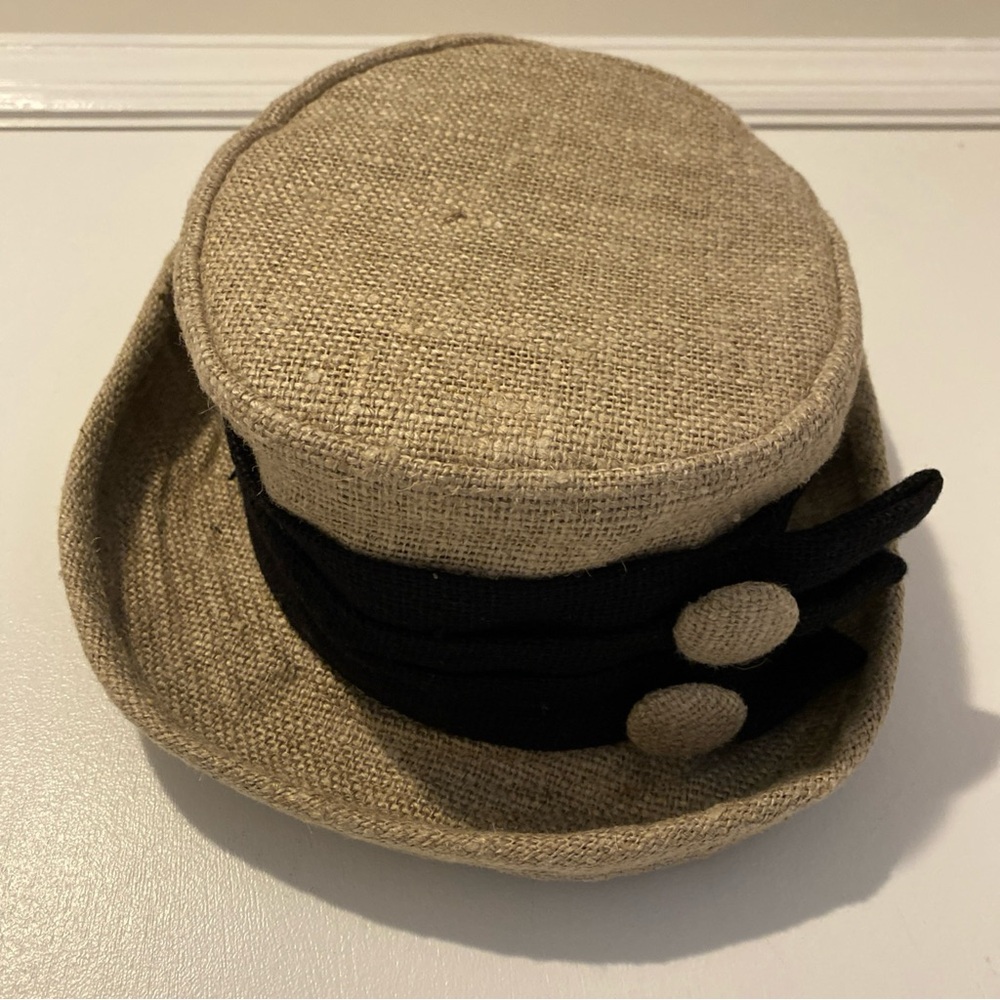 Stylish Tan and Black Women's Burlap Top Hat